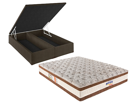 Conjunto Baú Queen (Colchão Ortomax D45 Biflex + Base Baú Trad. 46cm)