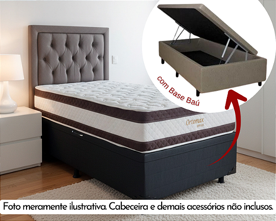 Conjunto Baú Solteiro (Colchão Ortomax D45 Biflex + Base Baú Trad. 46cm)