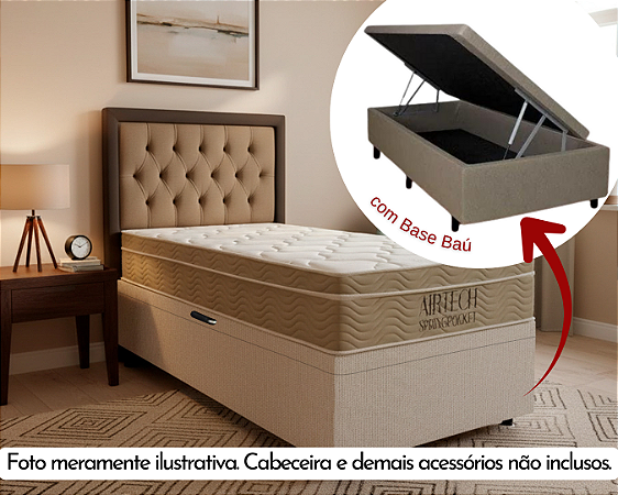 Conjunto Baú Solteiro (Colchão Airtech Springpocket Ortobom + Base Baú Trad. 46cm)