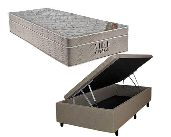 Conjunto Baú Solteirão (Colchão Airtech Springpocket Ortobom + Base Baú Trad. 46cm)