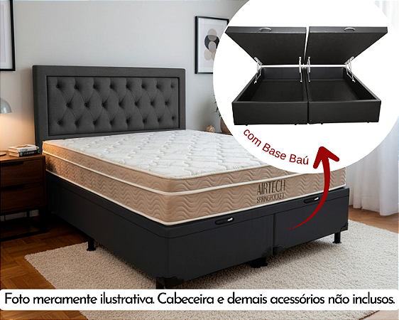 Conjunto Baú King (Colchão Airtech Springpocket Ortobom + Base Baú Trad. 46cm)