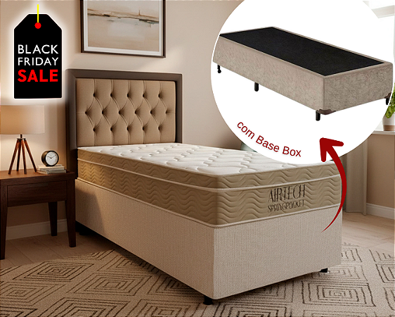 Conjunto Box Solteirão (Colchão Airtech Springpocket Ortobom + Base Box)
