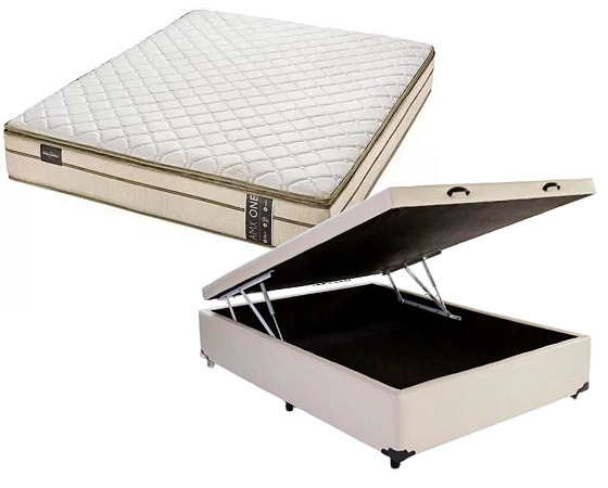 Conjunto Baú Casal (Colchão Amx One Face Pillow Americanflex + Base Baú Trad. 46cm)