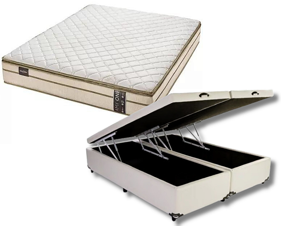 Conjunto Baú King (Colchão Amx One Face Pillow Americanflex + Base Baú Econ. 36cm)