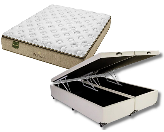 Conjunto Baú King (Colchão Flower Plus Minaspuma + Base Baú Econ. 36cm)