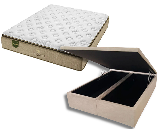 Conjunto Baú Queen (Colchão Flower Plus Minaspuma + Base Baú Trad. 46cm)