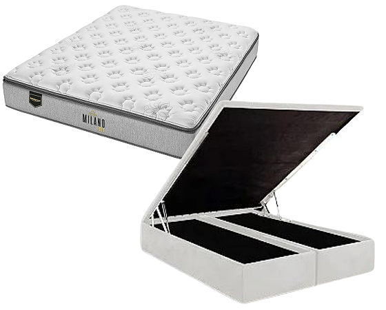 Conjunto Baú Queen (Colchão Milano Gel Minaspuma + Base Baú Trad. 46cm)