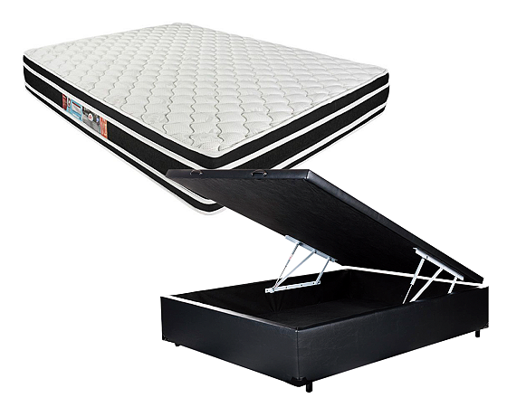 Conjunto Baú Casal (Colchão Black White Double Face D33 Castor + Base Baú Econ. 36cm)