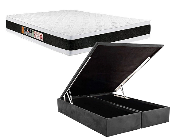 Conjunto Baú Queen (Colchão Black White Double Face D45 Castor + Base Baú Econ. 36cm)