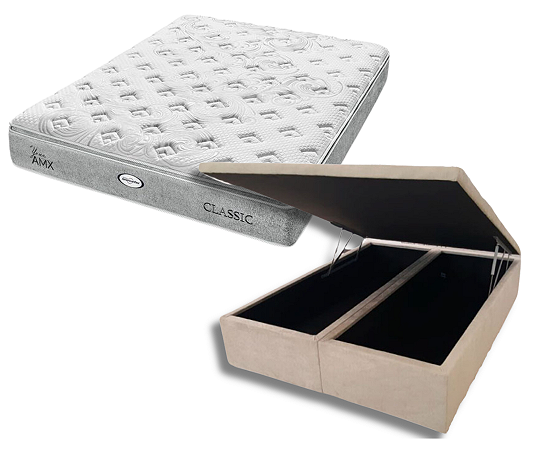 Conjunto Baú Queen (Colchão Classic Molas Ensacadas Americanflex + Base Baú Trad. 46cm)