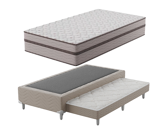 Conjunto Box com Auxiliar Solteiro (Colchão Master Montreal + Box com Auxiliar Valença Bege Montreal)