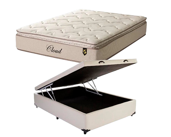 Conjunto Baú Casal (Colchão Cloud Molas Ensacadas Lucspuma + Base Baú Econ. 36cm)