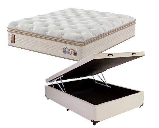 Conjunto Baú Casal (Colchão Allure Pocket Solar + Base Baú Econ. 36cm)