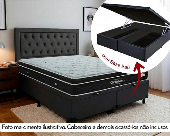 Conjunto Baú Queen (Colchão Elegant Superpocket Ortobom + Base Baú Econ. 36cm)