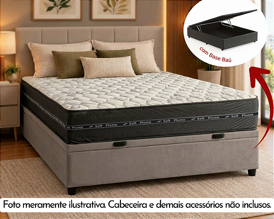 Conjunto Baú Casal (Colchão Prime Pocket Soft Pluma + Base Baú Econ. 36cm)