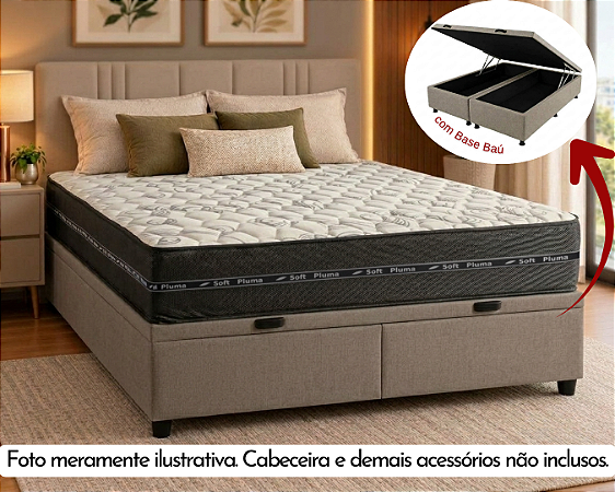 Conjunto Baú Queen (Colchão Prime Pocket Soft Pluma + Base Baú Econ. 36cm)
