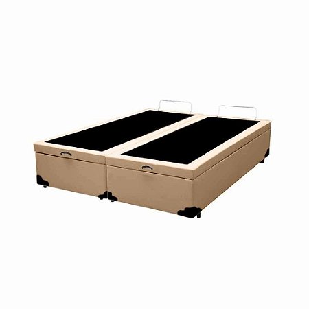 Cama Box Baú Blindado Queen Bipartido AColchoes Sintético Bege 41x158x198