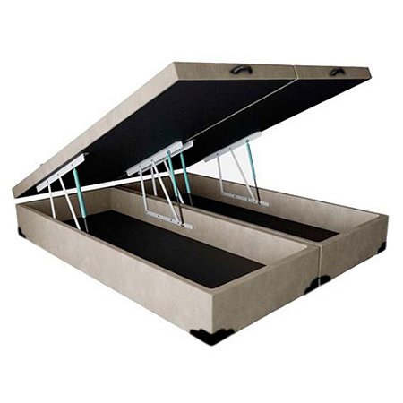 Cama Box Baú King Bipartido AColchoes Suede Bege 41x193x203