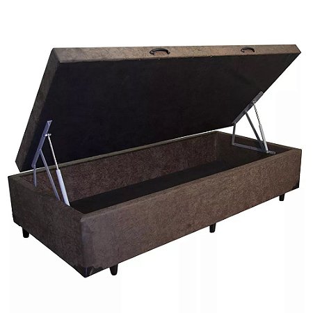 Cama Box Baú Solteiro AColchoes Suede Marrom 41x88x188