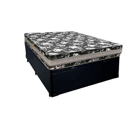 Cama Base Box Baú Casal Super Black Sintético Preto + Colchão Casal Super Black D33 26x138x188