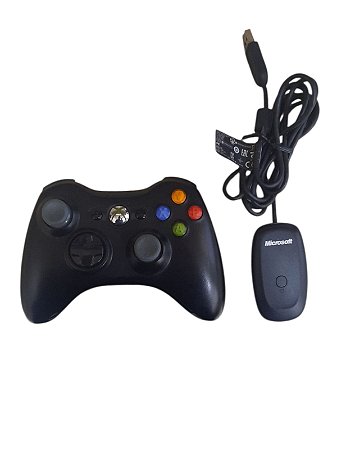 CONTROLE SEM FIO XBOX 360 + RECEPTOR WIRELESS MICROSOFT P/ PC - USADO