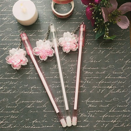 Caneta Gel Sakura - Flor com lantejoulas