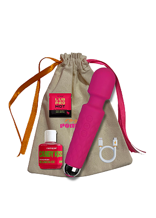 Kit Magia do Prazer – Varinha Mágica, Lubrificante Hot e Gel Beijável
