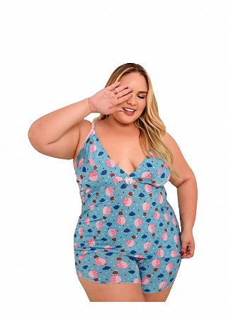 Baby Dool Plus Size em Liganete – Tamanho 50 - Cor sortida estampada