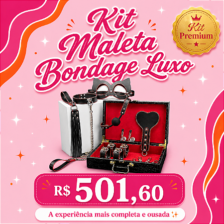 Kit Maleta Bondage de Luxo Vermelho com Algemas, Tornozeleira, Venda e Chicote
