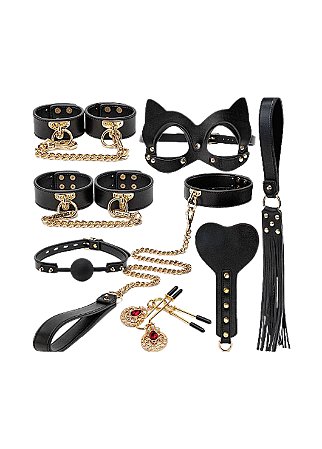 Kit Maleta Bondage de Luxo Vermelho com Algemas, Tornozeleira, Venda e Chicote