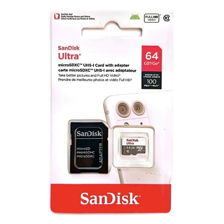 Cartão Sandisk Ultra SDHC UHS-I Classe 10 - 64 Gb 100MB/s