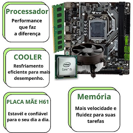 Kit Upgrade Placa Mãe H61 + Processador Intel Core i5-3470 + 8GB DDR3 1600MHz + Cooler