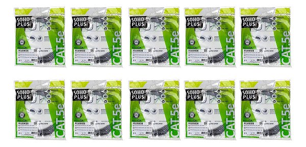 Kit 10 Cabos de Rede Cat5e Furukawa SohoPlus 2,5m RJ45 Cinza