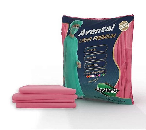 Avental Descartável Manga Longa Rosa 10un - Protdesc