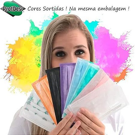 Máscara Descartável Tripla Colors 50un - Protdesc