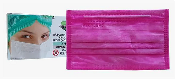 Máscara Descartável Tripla Rosa Pink 50un - Protdesc