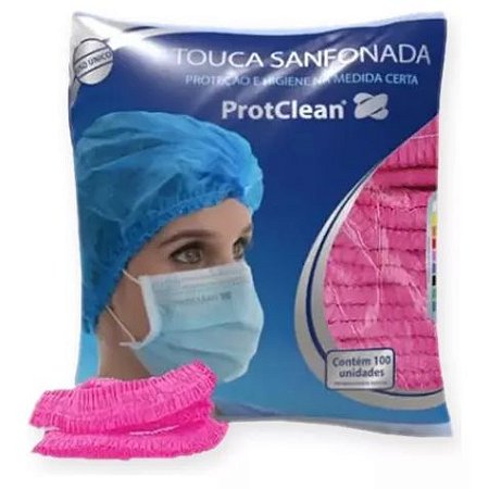 Touca Sanfonada Rosa Pink 100un - ProtClean