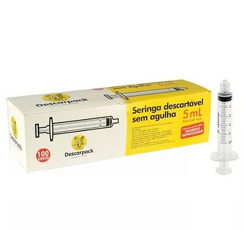 Seringa Lock (Rosca) s/ Agulha 5ml c/ 100 unidades - Descarpack
