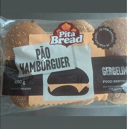 Pão de Hambúrguer Clássico com Gergelim Pita Bread 80g-Pacote 6 unidades