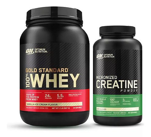 Combo Whey Protein Gold Standard 907g Baunilha + Creatina 300g - Optimum Nutrition