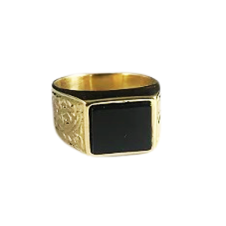 Anel Masculina Ouro 18k Onix Trabalhado