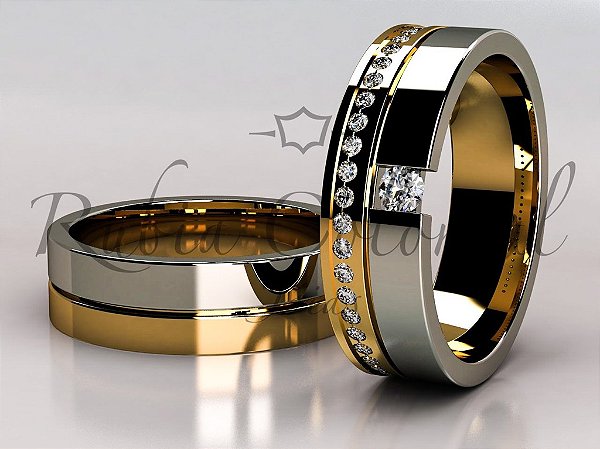 Alianças Ártemis Ouro Amarelo e Ouro Branco 18k