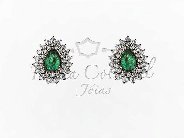 Brincos Sophia Esmeralda e Diamantes