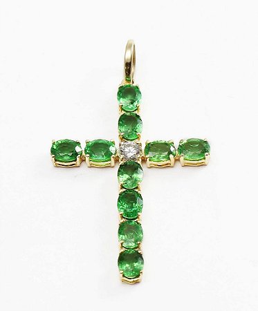 Pingente Cruz de Tsavoritas e Brilhante
