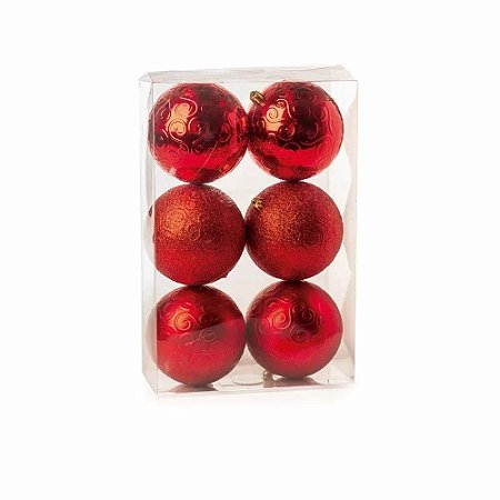 Bolas De Natal Vermelhas Fosca - Brilhante 8cm Kit C/ 6