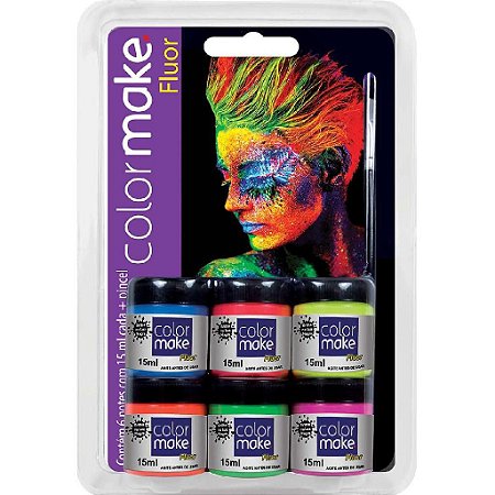Tinta Neon Facial Líquida Fluorescente C/6 Cores Colormake Fluor