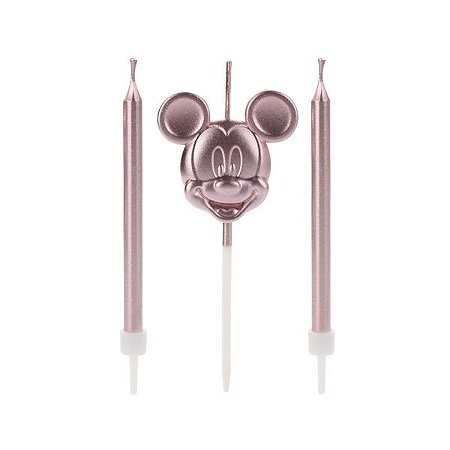 Kit C/ 3 Velas Mickey Mouse Rose Gold Metalizado