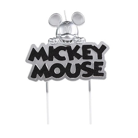 Vela Glitter Mickey Mouse Prata Metalizado 1 Unidade