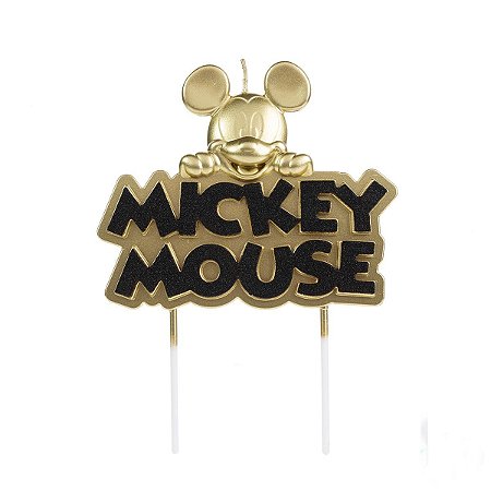 Vela Glitter Mickey Mouse Dourado Metalizado 1 Unidade