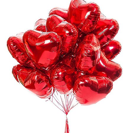 Balão de coração metalizado vermelho 5 Unidades 45cm